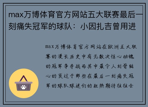 max万博体育官方网站五大联赛最后一刻痛失冠军的球队：小因扎吉曾用进球毁国米 - 副本